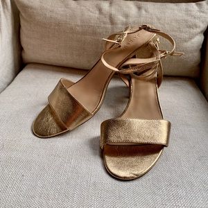 J Crew Gold Block Heel Sandals